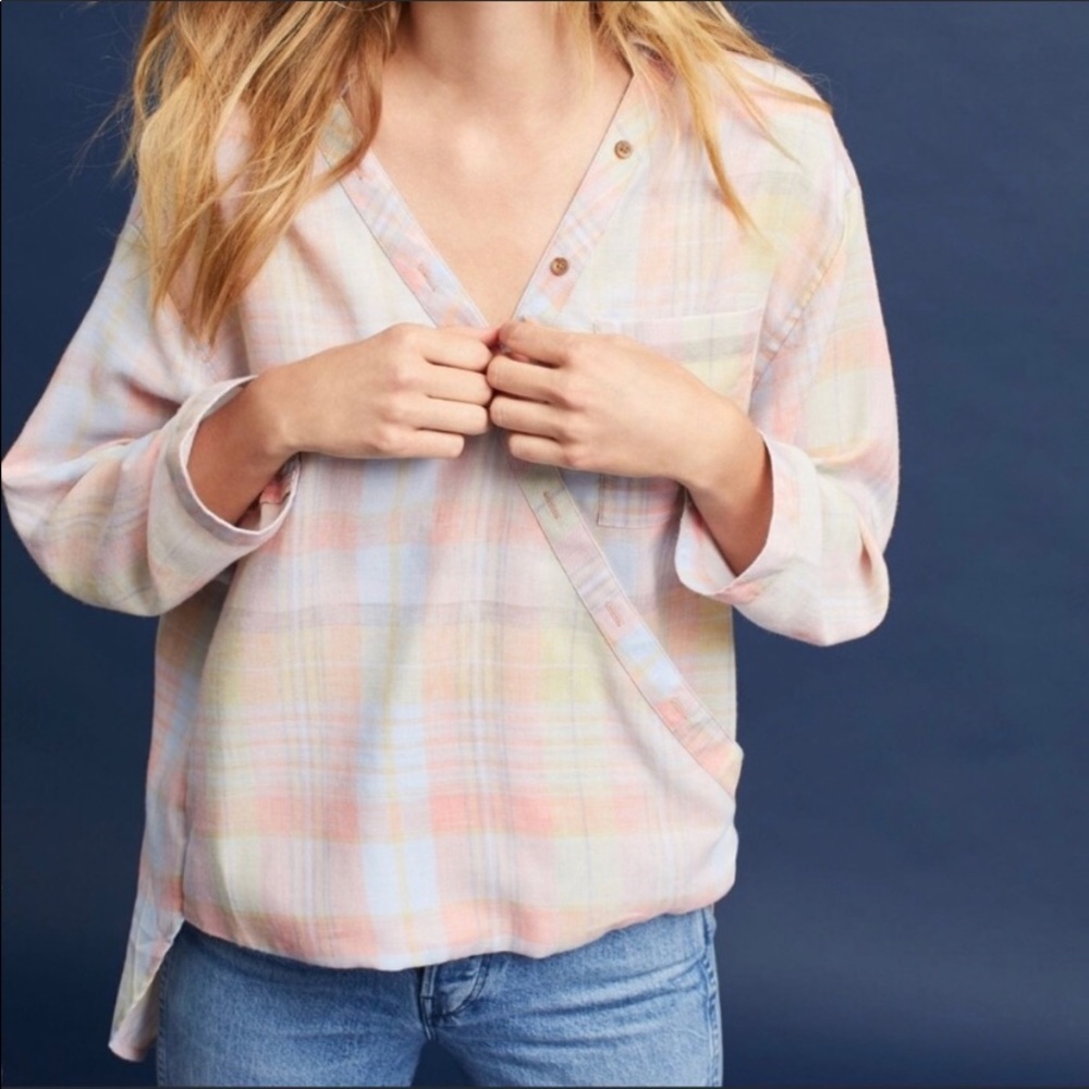 🔵ANTHRO Maeve Pastel High-Low Hemmed Blouse
